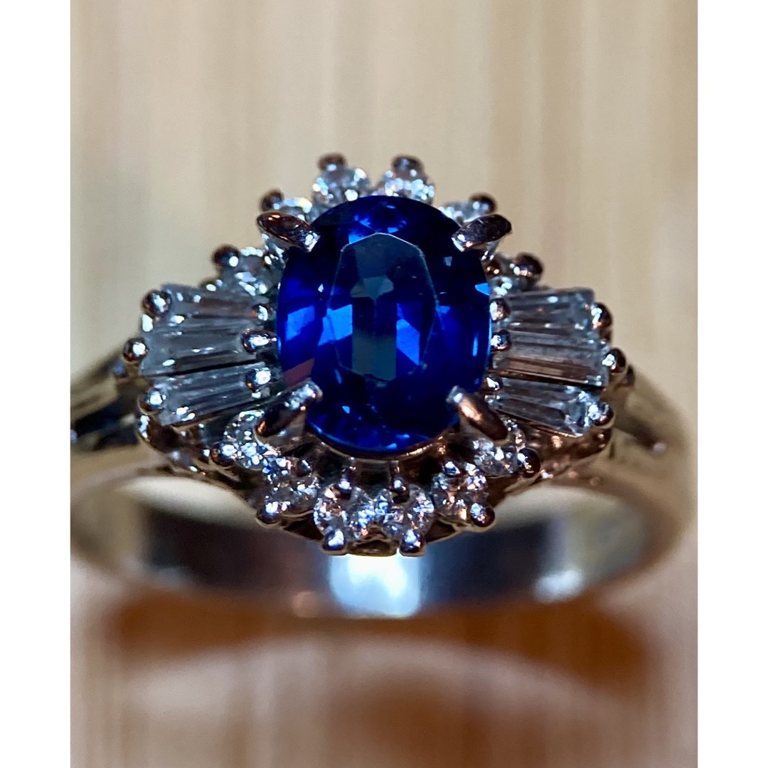pt900 陽刻 ブルーサファイア1.06ct D0.32 鑑別付き 昭和レトロ