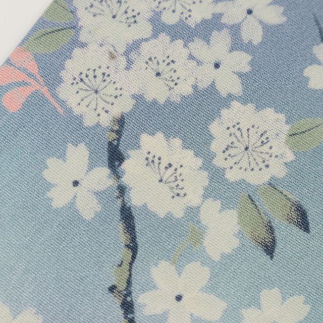 長尺*単衣□小紋□桜の花模様◇紫水色まだらぼかし◇正絹着物 長尺*単衣□小紋□桜の花模様◇紫水色まだらぼかし◇正絹着物