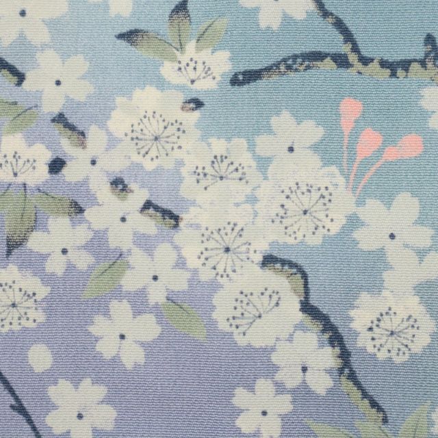長尺*単衣□小紋□桜の花模様◇紫水色まだらぼかし◇正絹着物 長尺*単衣□小紋□桜の花模様◇紫水色まだらぼかし◇正絹着物