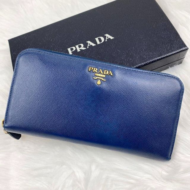 美品♡PRADA 長財布 ラウンドファスナー サフィアーノレザー ネイビー