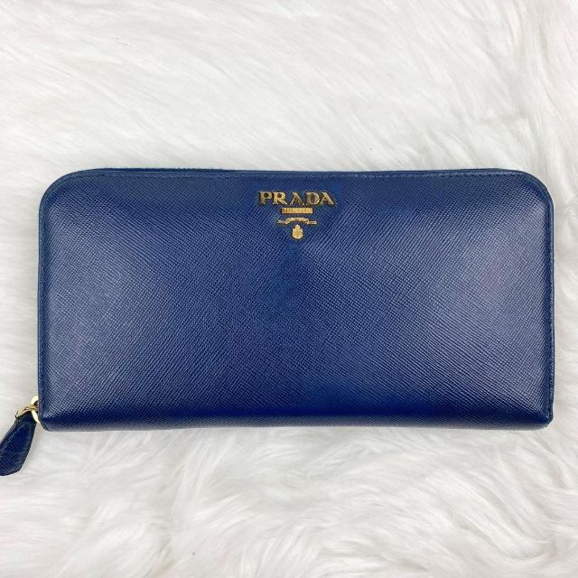 美品♡PRADA 長財布 ラウンドファスナー サフィアーノレザー ネイビー