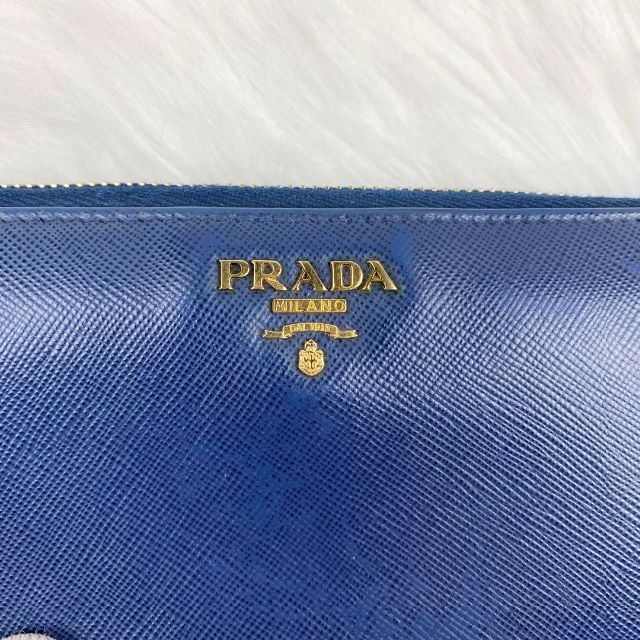 美品♡PRADA 長財布 ラウンドファスナー サフィアーノレザー ネイビー