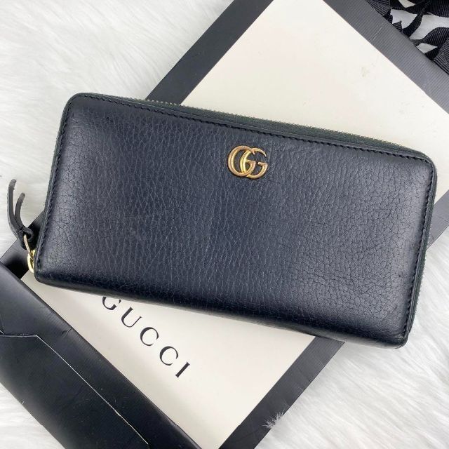 Gucci - 【美品】GUCCI 長財布 マーモント ラウンドファスナー シボ革