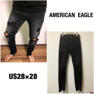 アメリカンイーグル(American Eagle)のアメリカンイーグル　　ブラック　黒　ダメージデニム　28×28(デニム/ジーンズ)