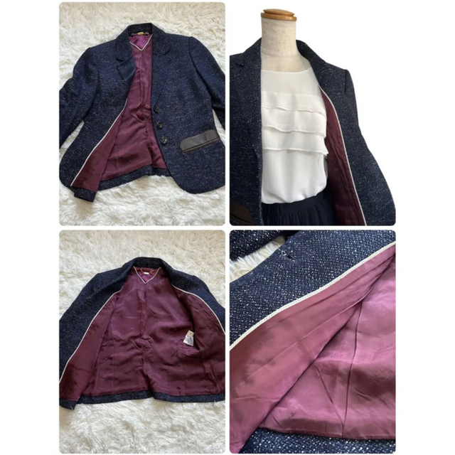 極美品 SCAPA とっても素敵なネイビーツイードテーラードジャケット