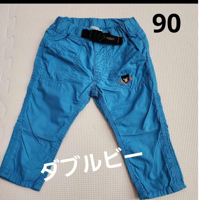 高級［良品］ミキハウス　ダブルビー　春夏用　薄手パンツ　ブルー　90cm