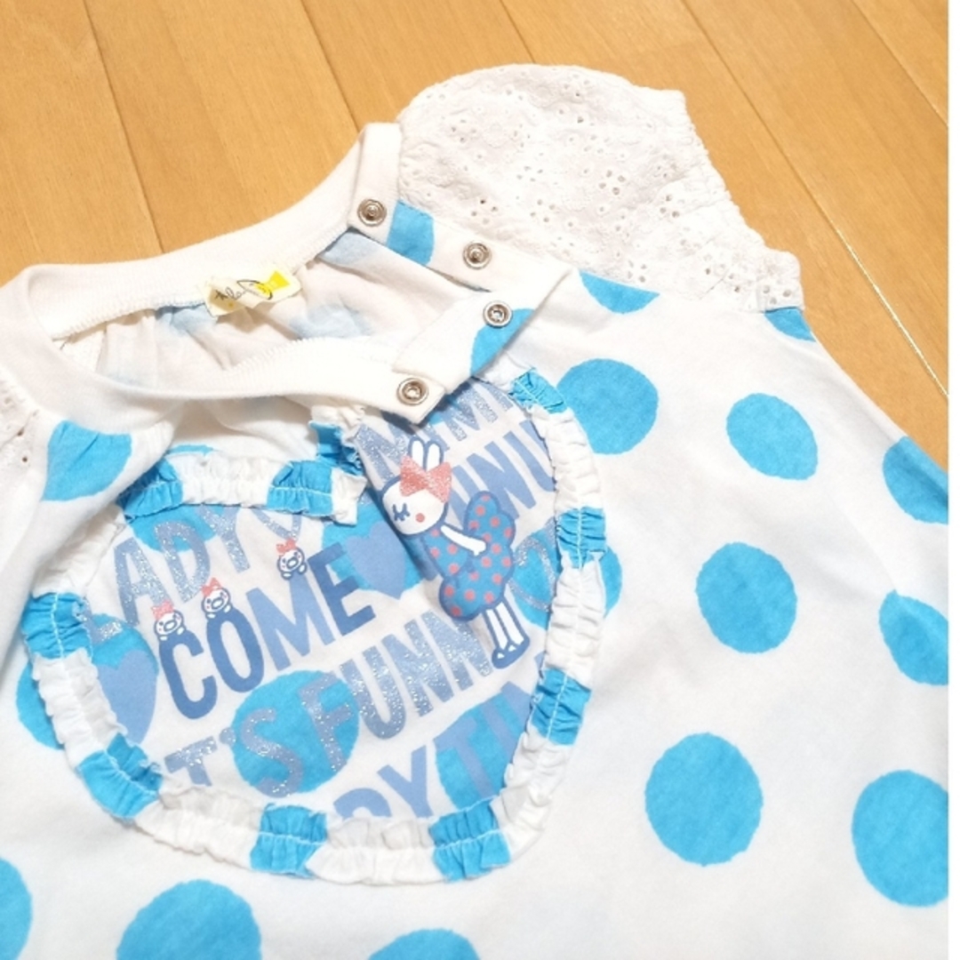 KP(ニットプランナー)のセール◆美品◆ KP ◆ハートのミミちゃんの可愛いTシャツ◆ドット柄 キッズ/ベビー/マタニティのキッズ服女の子用(90cm~)(Tシャツ/カットソー)の商品写真