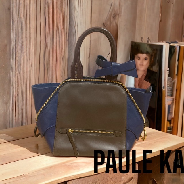 PAULE KA(ポールカ)のポールカ PAULE KA バイカラー トートバッグ ブラウン×ネイビー系  レディースのバッグ(ハンドバッグ)の商品写真