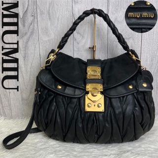 （美品）ミュウミュウ MIUMIU マトラッセ トート ショルダー ハンドバッグ 黒 シルバー金具 5BE896 8187