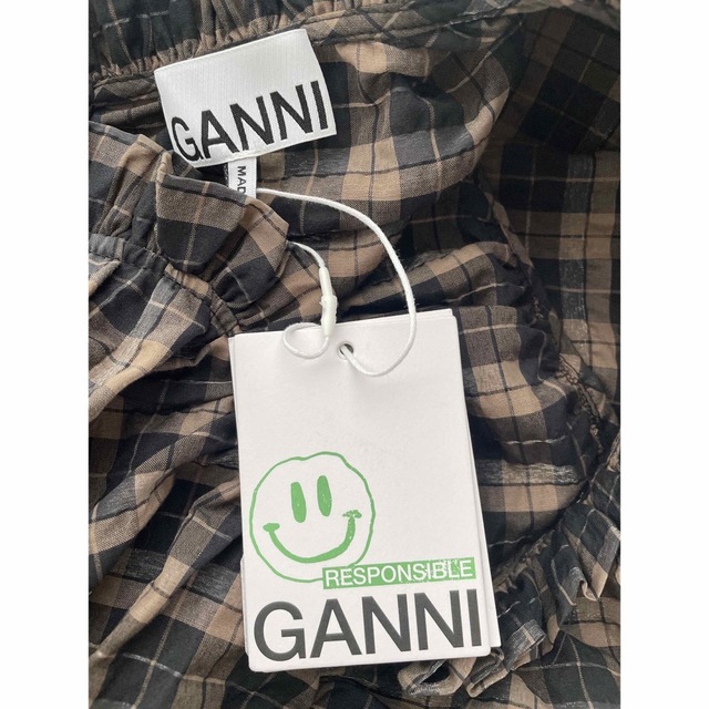 Adam et Rope'(アダムエロぺ)の【新品】GANNI ガニー　チェック ワンピース ブラウン レディースのワンピース(ミニワンピース)の商品写真