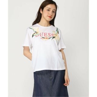 ゲス(GUESS)の【ホワイト(G011)】(W)Logo Flowers Tee(カットソー(長袖/七分))