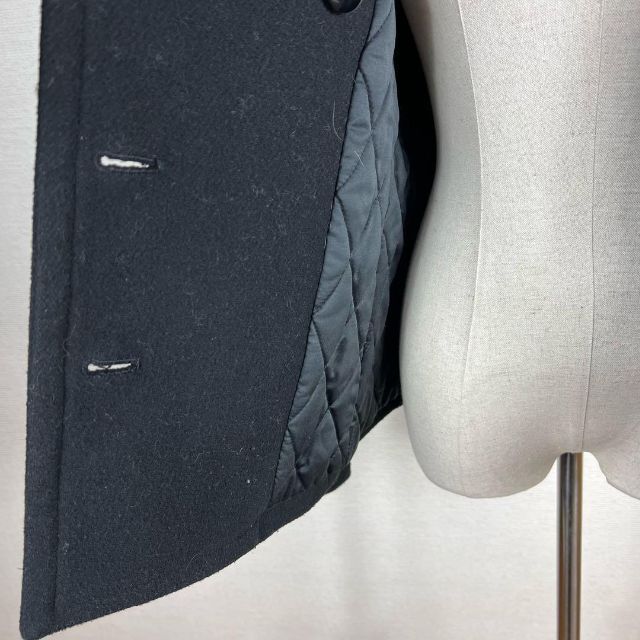 リエンダ 美品 ウール混 上質 Pコート ショート丈 黒 中綿入り