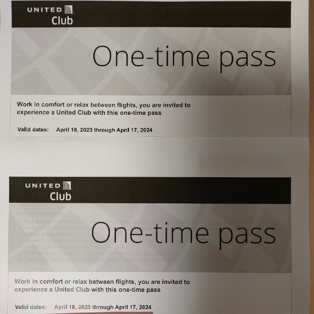 ユナイテッド航空クラブラウンジ　ワンタイムパス２枚セット チケットの施設利用券(その他)の商品写真