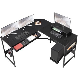 【色: 黒い】YeTom l字デスク 机 パソコンデスク パソコン本体トレイ付き(オフィス/パソコンデスク)