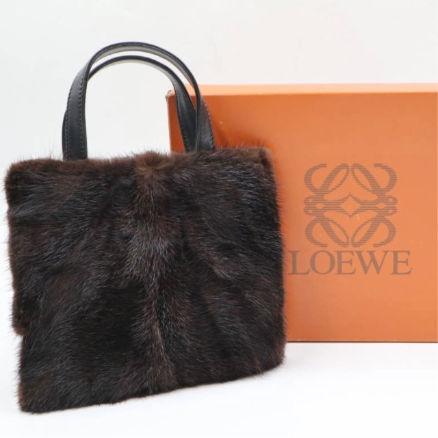 LOEWE - ★ロエベ ロゴ ミニ ハンドバッグ ファー ハンドバッグ レザー ブラック ブラ