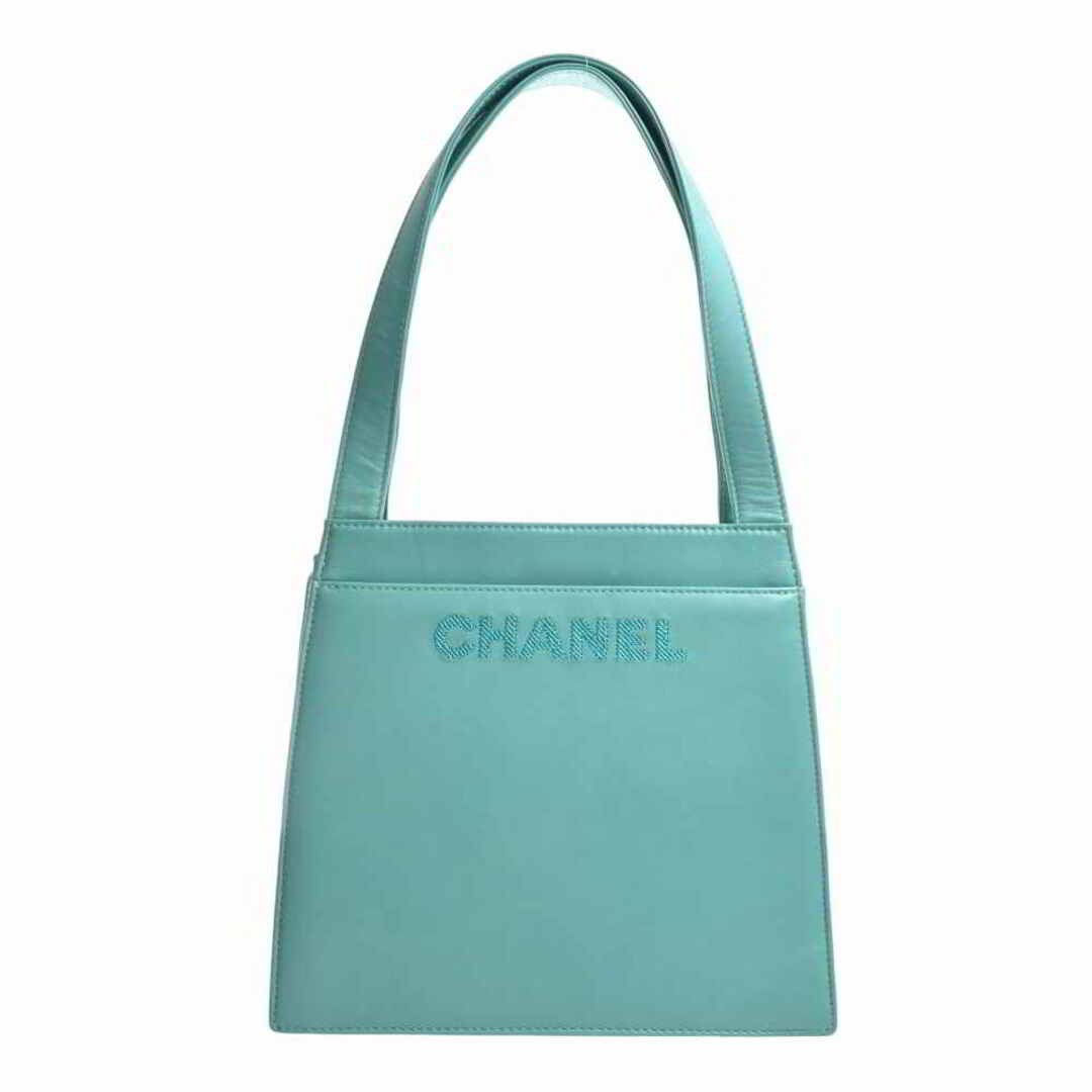 中古】CHANEL シャネル レザー ロゴ トートバッグ - ライトグリーン by
