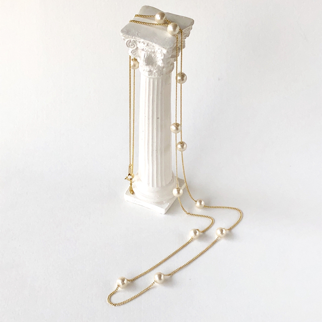 コットンパール　ロングネックレス ハンドメイドのアクセサリー(ネックレス)の商品写真