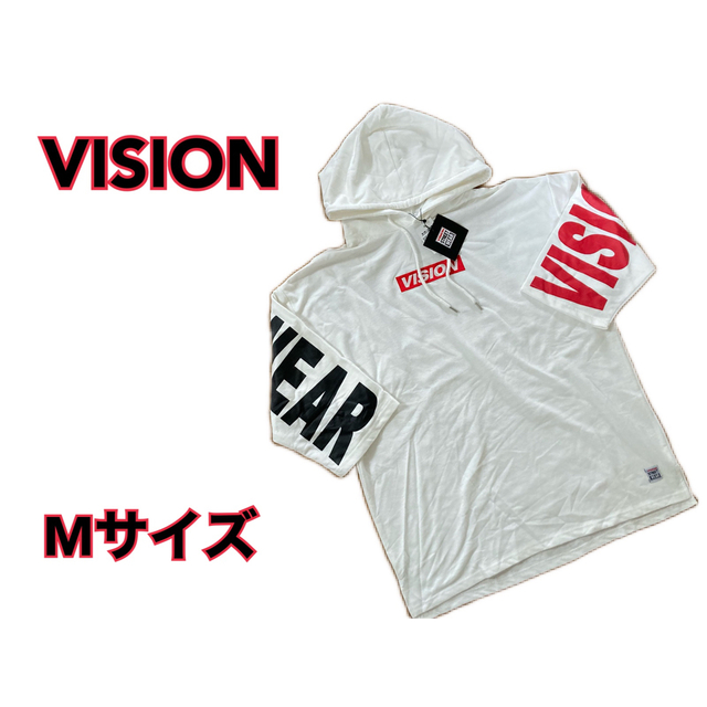 VISION STREET WEAR(ヴィジョン ストリート ウェア)の●新品 VISIONSTREETWEAR 半袖パーカー ホワイト Mサイズ● メンズのトップス(Tシャツ/カットソー(半袖/袖なし))の商品写真