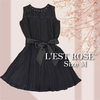 レストローズ(L'EST ROSE)の【美品】レストローズ　プリーツワンピース　サテンのウエストリボン付　2way仕様(ひざ丈ワンピース)