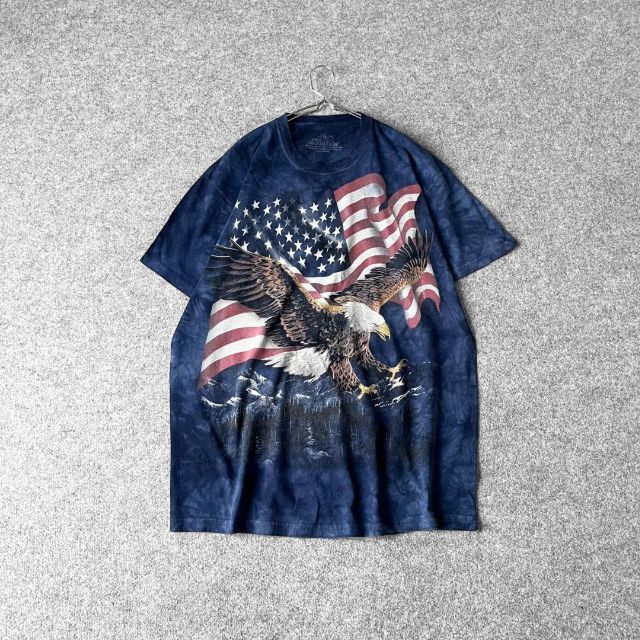 【vintage】USA製 星条旗 鷲 プリント タイダイ ルーズ Tシャツ 青