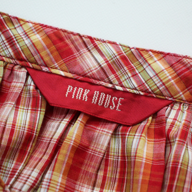 PINK HOUSE ピンクハウス 前ボタン マドラスチェック 裾ピコフリル ロングスカート /レッド 赤 ボトムス【2400013294287】