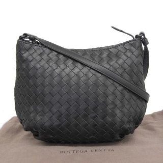 ボッテガヴェネタ(Bottega Veneta)の【本物保証】 布袋付 超美品 ボッテガヴェネタ BOTTEGA VENETA イントレチャート ショルダーバッグ 斜め掛け レザー ブラック 522878 網み(ショルダーバッグ)