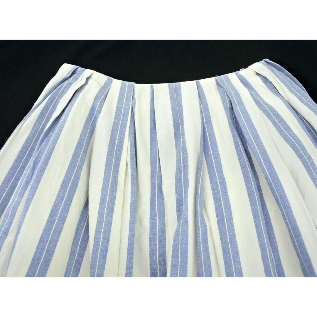 BEAMS(ビームス)のRay BEAMS レイビームス リネン混 ストライプ タック Aライン 台形 スカート size1/白ｘ紺 ■◇ レディース レディースのスカート(ミニスカート)の商品写真