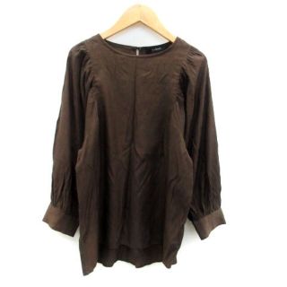 ダブルクローゼット(w closet)のダブルクローゼット ブラウス カットソー ラウンドネック 長袖 F 茶色(シャツ/ブラウス(長袖/七分))