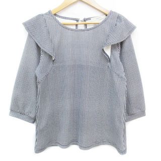 ページボーイ(PAGEBOY)のページボーイ ブラウス カットソー 長袖 フリル ギンガムチェック柄 F 白 紺(シャツ/ブラウス(長袖/七分))