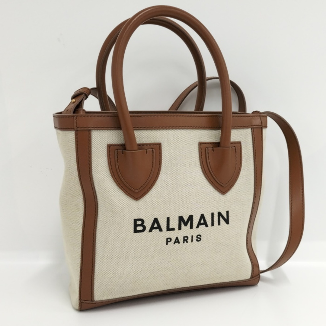 BALMAIN 2WAY トートバッグ キャンバス レザー ブラウン アイボリー