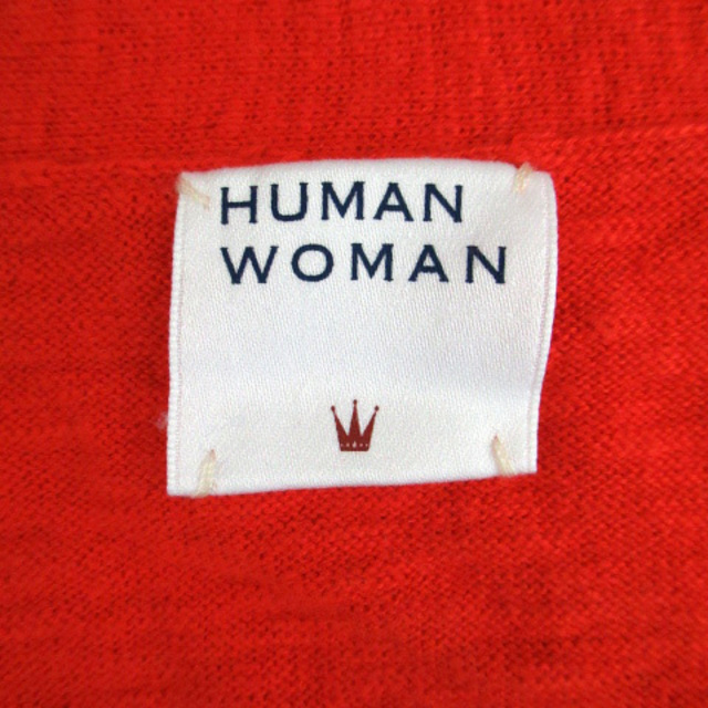 HUMAN WOMAN(ヒューマンウーマン)のヒューマンウーマン カーディガン Vネック リネン混 M 赤 レッド /SM9 レディースのトップス(カーディガン)の商品写真