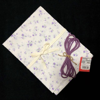 カットクロス 巾108×150㎝ 小花柄 薄紫 ナイロン紐 セット(生地/糸)