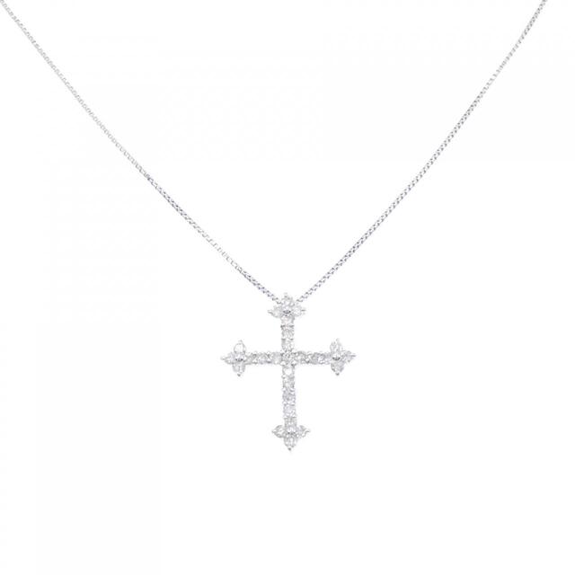 K18WG クロス×フラワー ダイヤモンド ネックレス 0.54CT 23415円