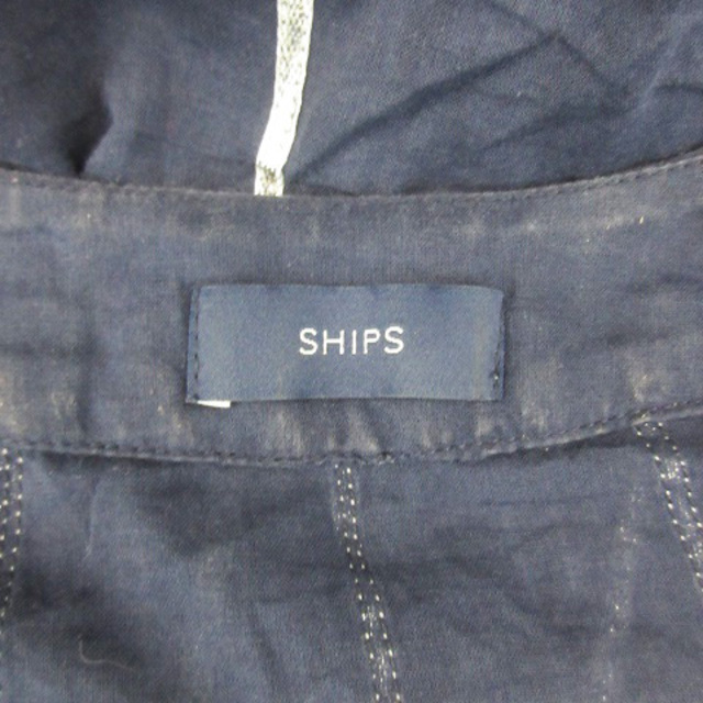 SHIPS(シップス)のシップス ブラウス カットソー 半袖 ストライプ柄 ビーズ ネイビー 紺 レディースのトップス(シャツ/ブラウス(半袖/袖なし))の商品写真