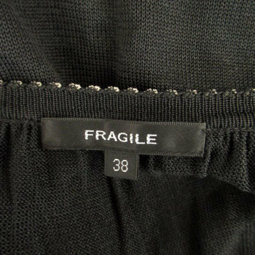 FRAGILE(フラジール)のフラジール ニット チュニック ラウンドネック 半袖 38 黒 オフホワイト レディースのトップス(チュニック)の商品写真