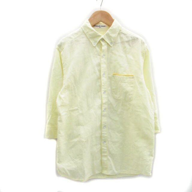 ikka(イッカ)のイッカ カジュアルシャツ 五分袖 ボタンダウン リネン混 M イエロー 黄色 メンズのトップス(シャツ)の商品写真