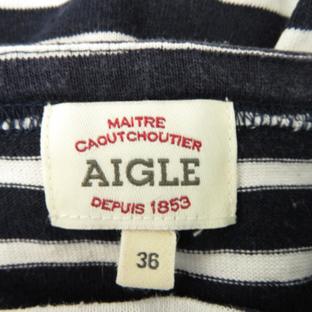 AIGLE(エーグル)のエーグル カットソー 長袖 ラウンドネック ボーダー柄 36 紺 ネイビー レディースのトップス(カットソー(長袖/七分))の商品写真