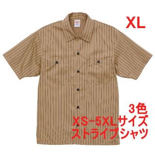 半袖シャツ ワークシャツ ストライプ オープンカラー 半袖 シャツ XL 茶(シャツ)