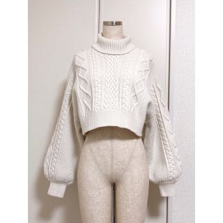 heather - ヘザー バック リボン ハイネック ニット ショート プル