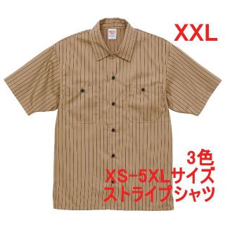 半袖シャツ ワークシャツ ストライプ オープンカラー 半袖 シャツ XXL 茶(シャツ)