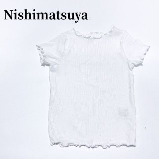 ニシマツヤ(西松屋)の西松屋裾首フリルメロー半袖リブTシャツ半袖白ホワイト90子供服(Tシャツ/カットソー)