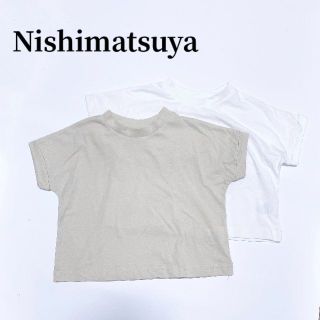 ニシマツヤ(西松屋)の西松屋シンプルTシャツ2枚セットベージュホワイトクルーネック子供服ベビー服90(Tシャツ/カットソー)