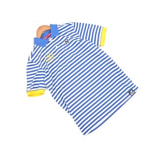 ニューバランス(New Balance)の美品 ニューバランス ゴルフ ボーダー ポロシャツ size4/青ｘ白 ■◆ メンズ(ポロシャツ)
