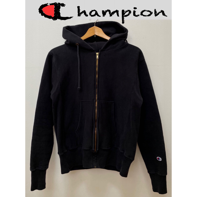 Champion 赤タグ リバースウィーブ USA製 ジップアップパーカー 黒M-