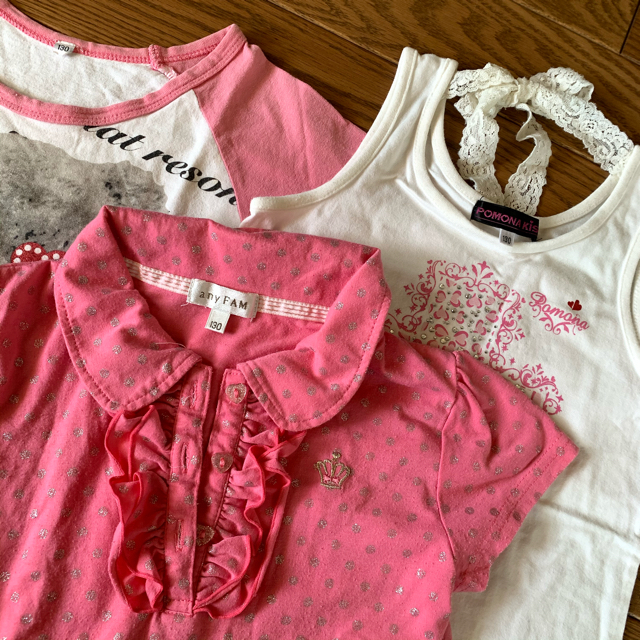 anyFAM(エニィファム)の130 女の子 ピンク系3点セット 半袖長袖Tシャツ キッズ/ベビー/マタニティのキッズ服女の子用(90cm~)(Tシャツ/カットソー)の商品写真