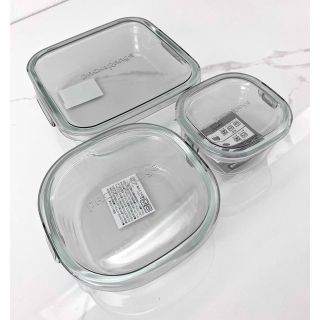 パイレックス(Pyrex)の【新品】iwaki 耐熱ガラス保存容器 3点セット クールグレー(容器)