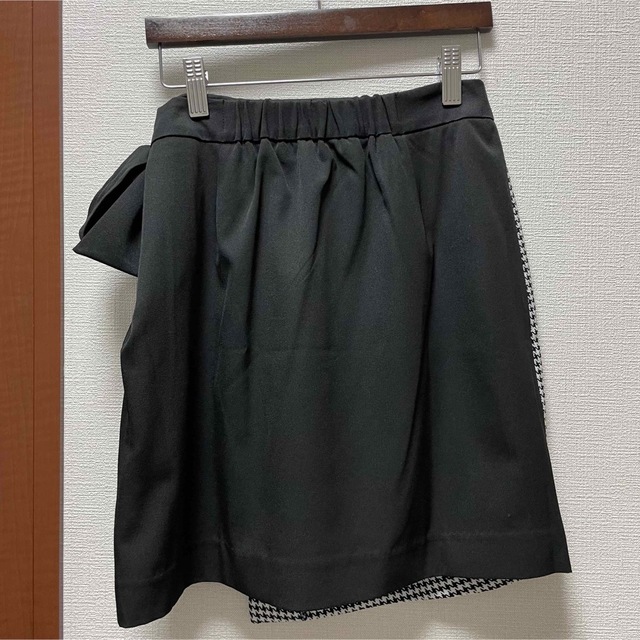 MIIA(ミーア)のMIIA 新品 千鳥柄ラップ風ミニスカート 黒×千鳥チェック 切替 春夏 リボン レディースのスカート(ミニスカート)の商品写真