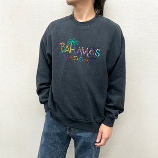 ジャージーズ(JERZEES)の90's US古着 ジャージーズ JERZEES スウェットシャツ BAHAMAS NASSAU 刺繍 長袖 サイズ：メンズ L ブラック 【中古】(スウェット)