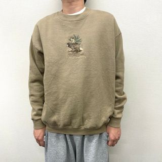 US古着 USA製 B-WEAR SPORTSWEAR スウェットシャツ クマ 刺繍 長袖 サイズ：メンズ XL ビッグサイズ ベージュ 【中古】(スウェット)