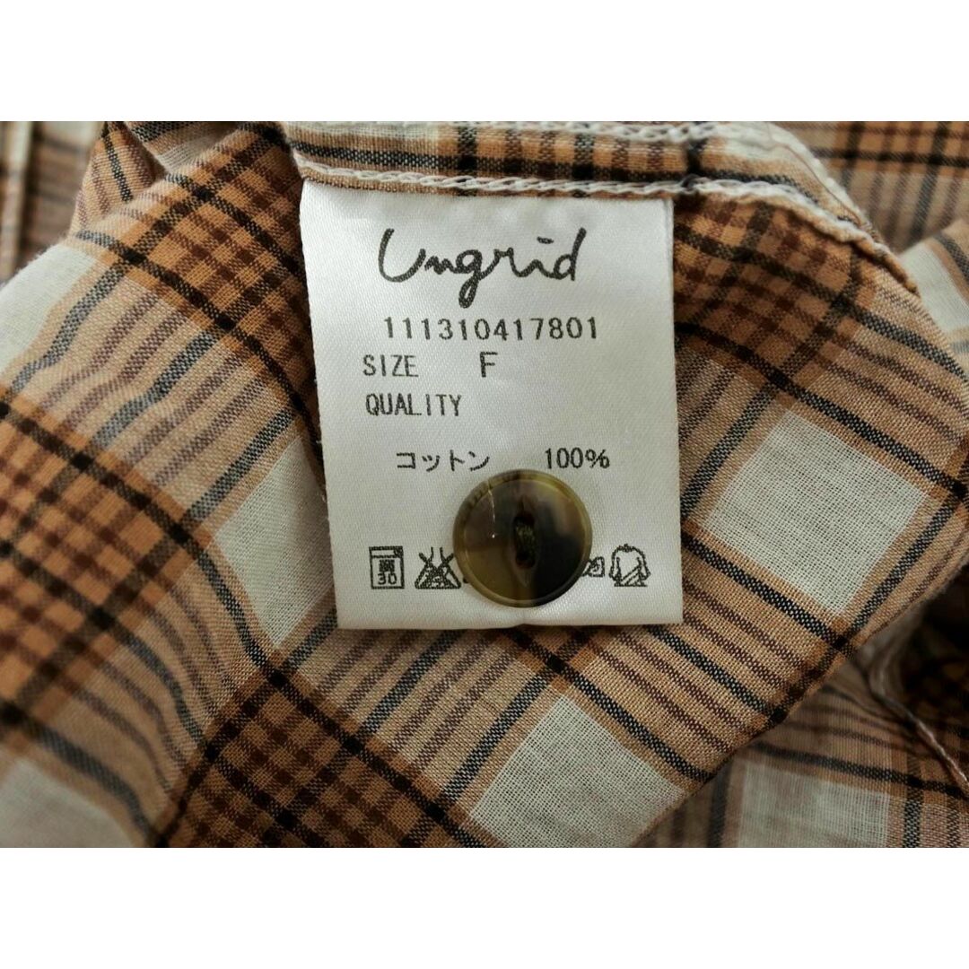 Ungrid(アングリッド)のUngrid アングリッド チェック シャツ sizeF/白ｘ茶 ■◇ レディース レディースのトップス(シャツ/ブラウス(長袖/七分))の商品写真